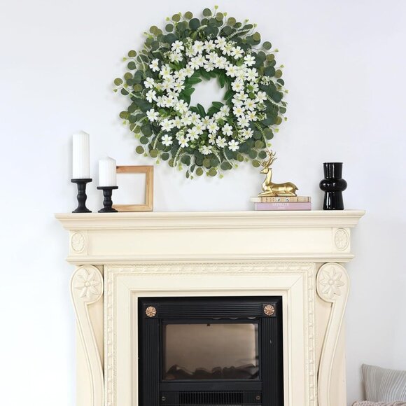 26" Daisy and Eucalyptus Wreath for Front Door - Picture 3 of 3